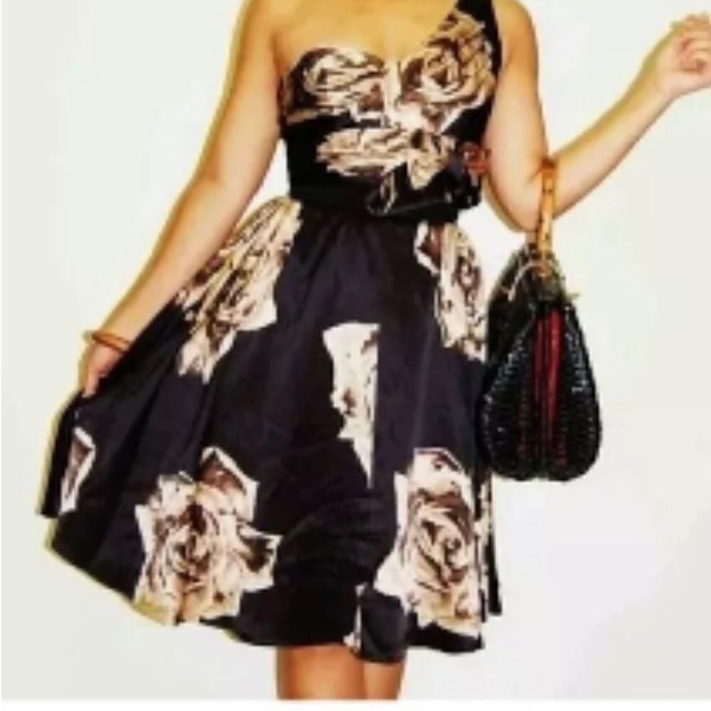 Betsey Johnson Silk One Shoulder Floral Dress, New with tags